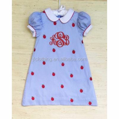 China (SM103#blue) Sustainable 2-6Y Newest Cotton Short Sleeve Woven Ready Apples Embroidered Dresses for sale