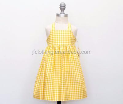 China (CD939#yellow) 2-6Y Kids Vintage Dress Sustainable Cotton Woven Summer Checked Dresses For Girls for sale