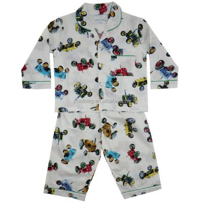 China Kids Breathable Cotton Woven Pajamas Tractor Print 2pc Set Boy Night Wear Sleepwear for sale