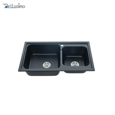 China LD-SD01 Modern Restaurant Stone Black Granite Lavabo Undermount Kitchen Artificial Quartz Sink for sale