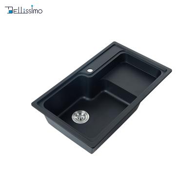 China Ls-Dm01 Modern Double Matte Black Kitchen Composite Granite Quartz Stone Quartz Stone Artificial Marble Sink for sale