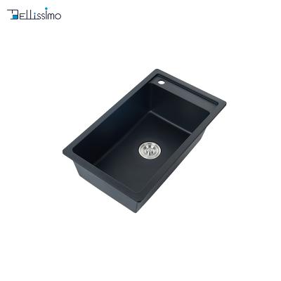 China Modern Ls-Sw01 Black Granite Stone Quartz Under Mount Kitchen Sink With Drain Faucets Faucet for sale