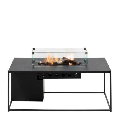 China Stocked In Black Rectangle Aluminum Frame Ceramic Tile Fire Pit Table Coffee Table for sale