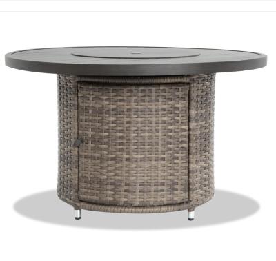 China Stocked Outdoor Furniture 42 Inch PE Rattan Propane Fire Pit For Garden Or Hotel Patio for sale