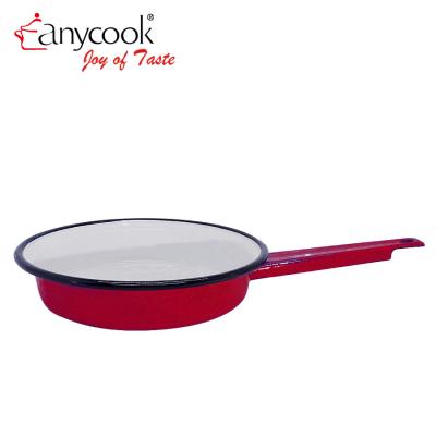 China Anycook Quality Sustainable Classic Round Pan Enamel Plate Light Weight Outdoor Camping Red Enameled Flat Frying Indoor Pan for sale