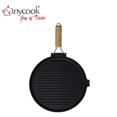 China Traditional Universal Steak Frying Pan Wooden Handles Cast Iron Non Stick Grill Deep Square Griddle Pan Ultralight Cooking Pans Outdoor for sale