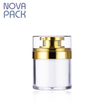 China Cosmetic Gold Airless Pump Jars 15ml 30ml 50ml ACP Luxury Skin Care Jar Serum Acrylic Cosmetic Airless Jar Available White Plastic Cream for sale