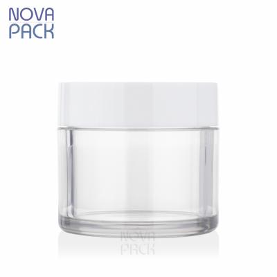 China PET Wall Cream Cosmetic Jar 50ml 100ml Ointment Jar Thick Plastic Clear Plastic Wax Cosmetic Packaging Body Scrub Facial Cleanser Balm Jars for sale