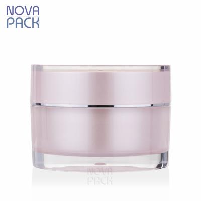 China Luxury Round Acrylic Jar 30g 30ml 50g 50ml Moisturizer Face Cream Jars Pink Cosmetic Skin Care Cosmetic Jars With Pink Lid for sale