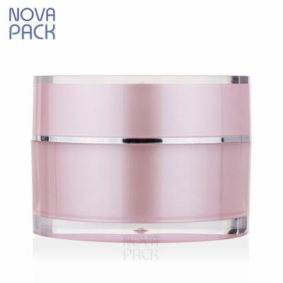 China Luxury Skin Care Cosmetic Packaging Jar 30g 30ml 50g 50ml Pink Face Moisturizer Cream Jars Round Pink Acrylic Jar With Pink Lid for sale