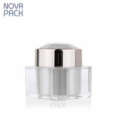 China White Acrylic Powder Glitter Nail Jar 5g 5ml Eye Cream Cosmetic Luxury Acrylic Pearl Square Empty Jars With Rose Gold Diamond Top for sale