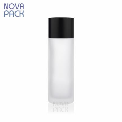 China 100ml cosmetic cosmetic packaging frosted white colored glass toner bottle gel glass moisturizer bottle with matte black screw cap for sale