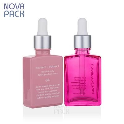 China Glass Matte Dropper Bottle 30ml 50ml 100ml Cosmetic Packaging Colored Silver Rectangular Square Dropper Bottle Body Oil Hair Oil Bottles for sale