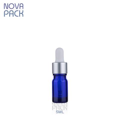 China 5ml Essential Oil Tincture Bottle Cobalt Blue Serum Cosmetic Glass Dropper Bottle Essential Oil Tincture Bottles With Matte Silver Dropper for sale