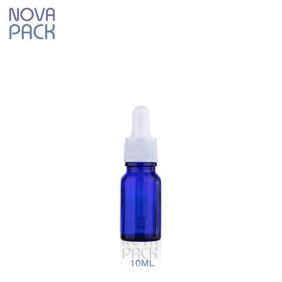 China 10ml Cuticle Essential Oil Dropper Bottle Cobalt Blue Beard Oil Serum Glass Cosmetic Dropper Bottle With White Ribbed Dropper for sale