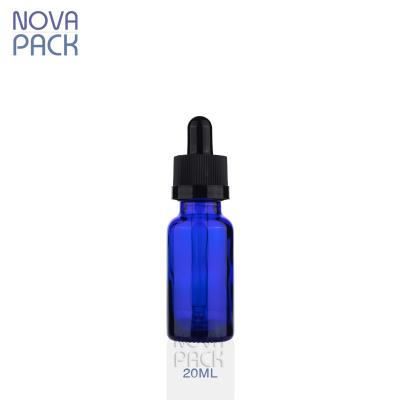 China 20ml Cobalt Blue Tincture Bottles Pharmacy Essential Oil Cosmetic Glass Dropper Bottle Round Shoulder Child Proof Dropper Bottle for sale