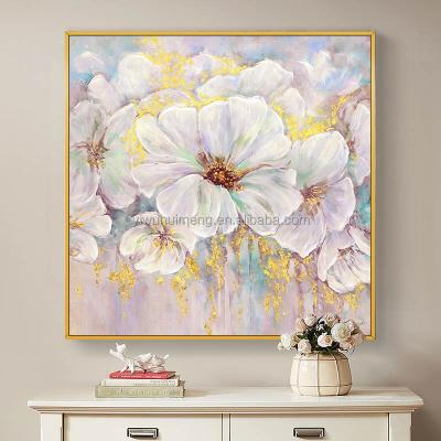 China Abstract 100% Hand Painted Home Decoration Gold Foil Peony Flower Oil Painting On Canvas Modern Gold Acrylic Painting Flowers for sale