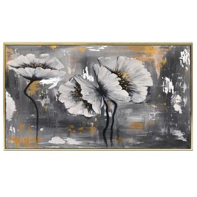 China 100% Handmade Gray Canvas Large Modern Abstract White Flower Decor Painting Canvas Wall Art for sale