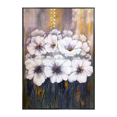 China Modern Handmade Large Size Abstract White Flower Gold Foil Artwork Oil Painting Flower Wall Art Decoration Abstract for sale