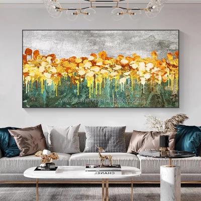 China Nordic Extra Large Thick Pure 100% Hand Painted Large Size Abstract Flower Sea Gold Foil Oil Painting Subtract Canvas Wall Art for sale