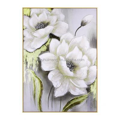 China 100% Gold Foil White Flower Canvas Abstract Modern Handmade Knives Hanging Oil Painting Abstract Flowers Handmade for sale