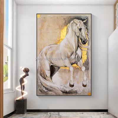 China 100% Handmade Stock Animal Picture Abstract Horse Large Size Poster Gold Foil With Light Brown Canvas Horse Oil Painting Canvas for sale