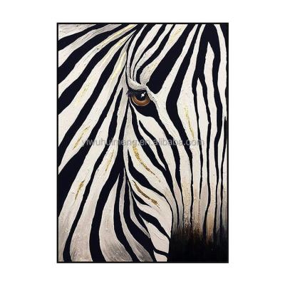 China Large Size Zebra Horse Wall Art Wall Artwork Zebra Pictures Abstract 100% Handmade Animal Gold Foil Face Oil Painting for sale