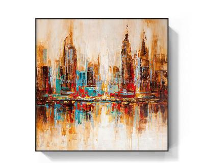 China Subtract 100% Hand Painted Abstract Modern Hand Painted Modern Landscape Architecture Wall Art City Oil Painting Wall Art for sale