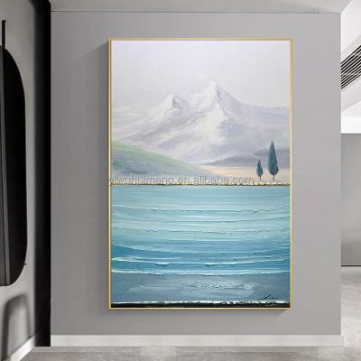 China Thick Knife Landscape Oil Painting 100% Hand Painted Home Lake Blue Sky Landscape Abstract Abstract Decor Mountain for sale