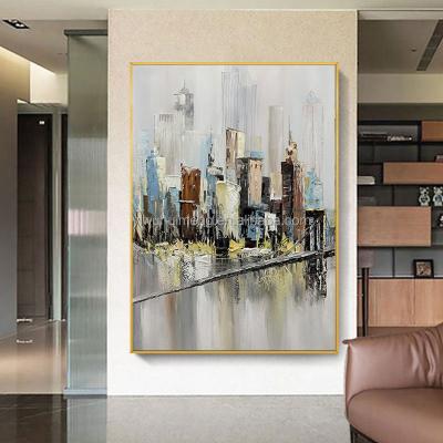 China Modern Canvas 100% Hand Painted Large Size Home Abstract Building City Decoration City Landscape Oil Painting Handmade for sale