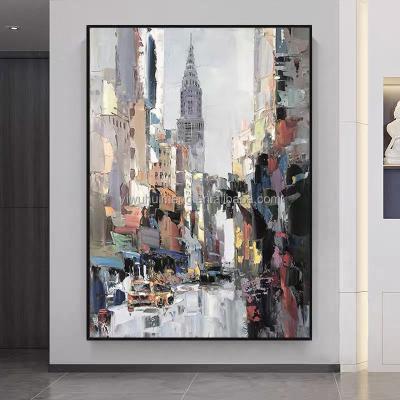 China Large Sizes Abstract Home Abstract Bedroom Decoration 100% Handmade City Landscape Building Canvas Painting Wall Arts for sale