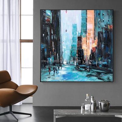 China Abstract Oil Painting Art Design City Town Landscape Architecture Canvas Artwork Handmade Acrylic Home Decor Abstract Wall Hangings for sale