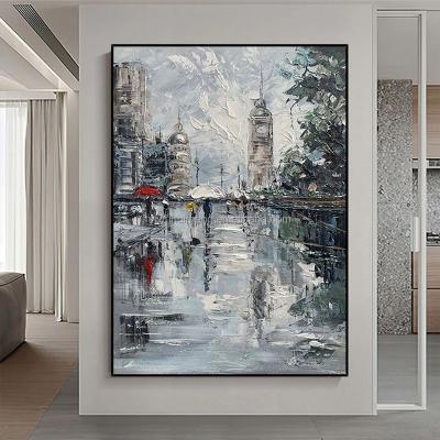 China Modern Home Decor 100% Thick Texture Street Scenery Landscape Painting Living Room Abstract Home Decor 100% Thick Canvas Art for sale