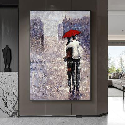 China 100% Hand Painted Abstract Artwork Wall Artwork Lovers Street Figure Handmade Oil Painting Living Room Canvas for sale