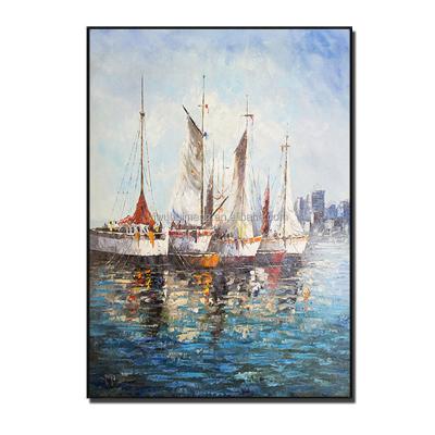 China 100% Hand-painted Decorative Thick Texture Seascape Abstract Sailboat Sailing Boats Landscape Painting Abstract Abstract for sale