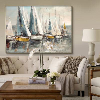 China Hand Painted Abstract Sailing Boat Oil Painting Sail Boat Wall Artwork Home Living Room Decor Abstract for sale