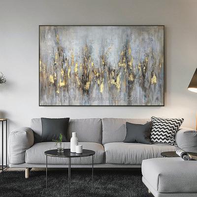 China Abstract 100% Handmade Abstract Brown Gold Foil Knife Textured Thick Landscape Artwork Canvas Large Picture Wall Art With Frame for sale