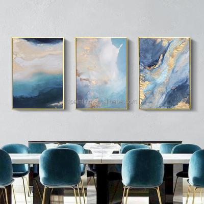 China Modern Ocean Landscape Navy Blue Wall Art Golden Foil Canvas Painting Modern Abstract Art Handmade Oil Paintings for sale