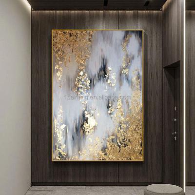 China Handmade Art Wall Picture Gold Foil Oil Painting Abstract 100% Hand Painted Home Living Room Decor New Abstract On Canvas for sale