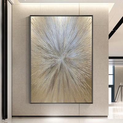 China Abstract 100% Hand Painted Silver Gold Line Deep Textured Modern Gold Abstract Handmade Oil Painting On Canvas for sale