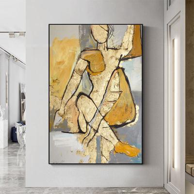 China 100% New Abstract Hand Painted Modern Abstract Gold Foil Wall Oil Painting Naked Woman Home Decor Handmade for sale