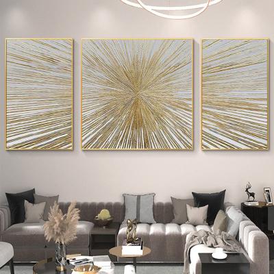 China 100% Hand Painted Modern Gold Line Abstract 3 Pieces/Set Gold Modern Wall Art Picture Abstract Oil Painting Wall Art for sale