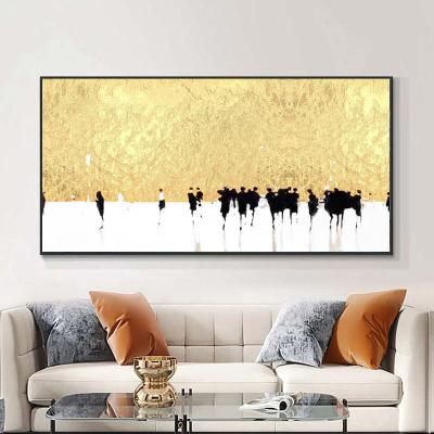 China Newest Top Handmade Golden City and People Abstract Living Room Home Decoration Gold Foil Canvas Wall Art for sale