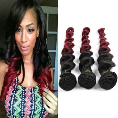 China Natural Red Human Hair Extensions Ombre Remy Hair Weave 1B / 99J Loose Wave Hair 10