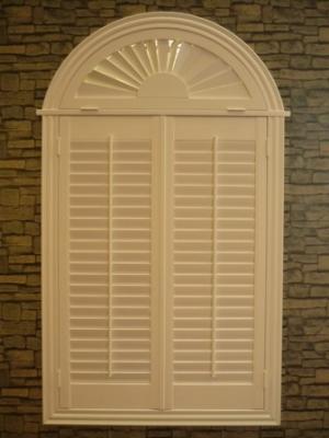 China indoor 100% basswood arch shutters for windows without control bar for sale