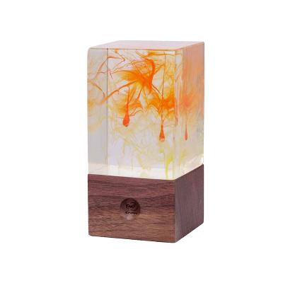 China Creative Transparent Square LANDSCAPE Aesthetics Poly Resin Lighting Ornaments Table Lamp Atmosphere Led Bulb Lighting for sale