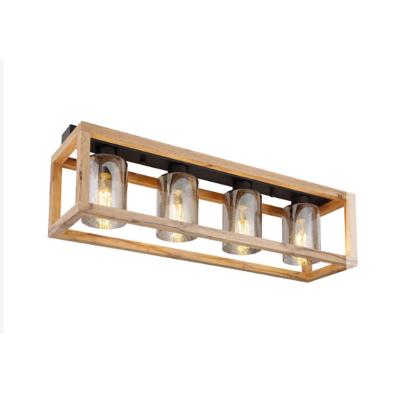 China Modern Farmhouse Home Lights 4 Light Rustic Wood Chandeliers Shaded Rectangular Ceilinglamp For Kitchen Dining Room for sale