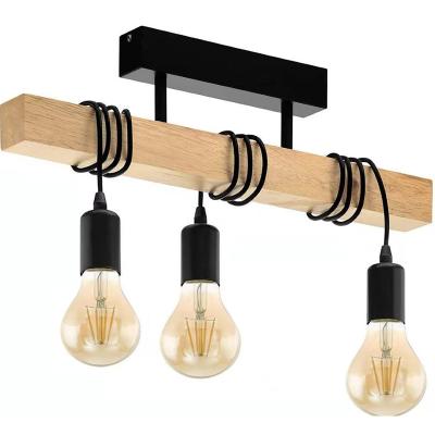 China Modern Home Decoration Lighting Retro Country Style Chandelier Iron Wood Lamp With 3 Bulbs for sale