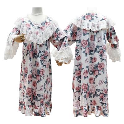 China QUICK DRY fashion flower ruffles soft printed sleeving babies long sleeved casual sleep dresses custom made for sale