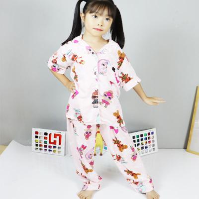 China 2020 spring new QUICK DRY summer design fashion custom printed long sleeve satin-silk pink stripe kids pajamas for kids for sale